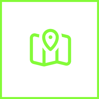 Green map icon on black background.